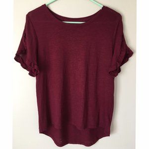 A New Day Short Sleeve Maroon Top with Ruffles